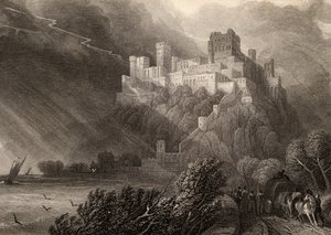 W.ラドクリフによって彫刻されたラインフェルスの遺跡、「ラインの巡礼者」からのイラスト1840年発行